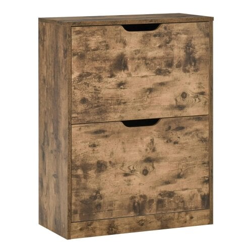 Bobobiy Industrial Shoe Cabinet with 2 Flip Drawers, Narrow Shoe Storage Cabinet for 12 Pairs, Rustic Brown