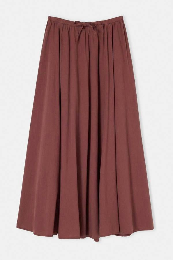 Elasticated Waist Drawstring Long Tiered Skirt