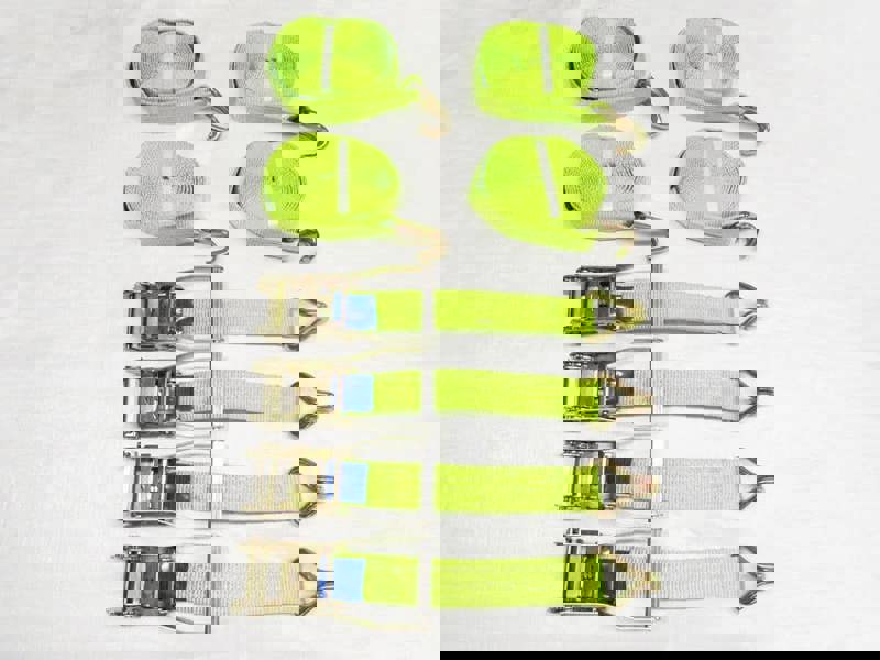 Ratchet Straps Hi Vis 5 Ton 50MM 12M x4 (Lashing Tie Down Claw J Hook Lorry Cargo)