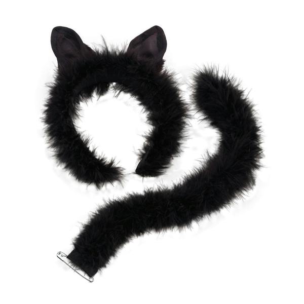 Bristol Novelty Unisex Adults Marabou Cat Set - Black - 