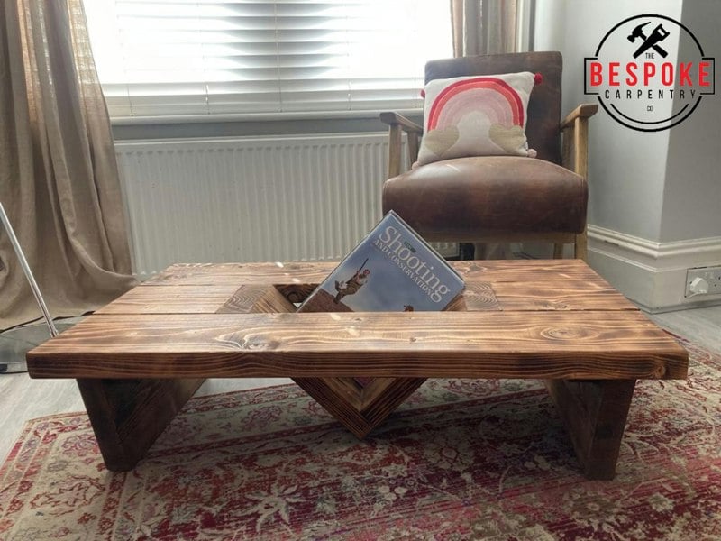 The Bespoke Carpentry Co Rustic Wooden Coffee Table with Magazine Holder