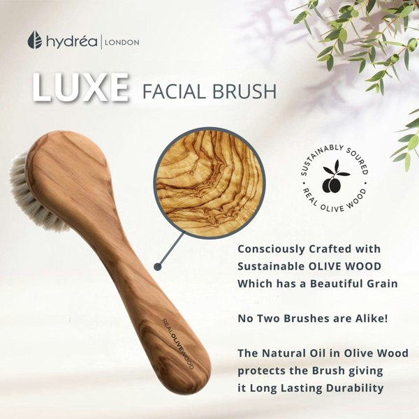 Hydréa London Premium Olive Wood Facial Brush - Super Soft Exfoliating Natural Bristle