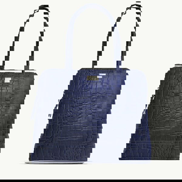 Assots London 'Eva' Navy Croc Real Leather Designer Unlined Tote Bag