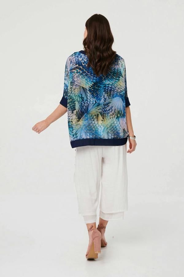 Blue | Abstract 3/4 Sleeve Relaxed Tunic Top