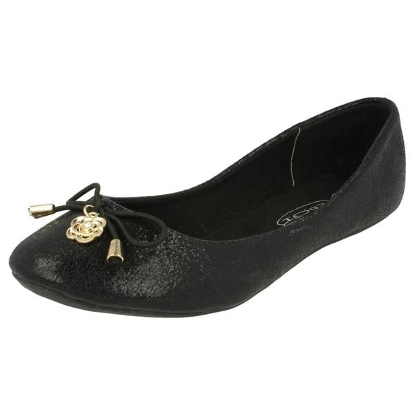 Spot On Ladies Spot On Flat Ballerina Metal Flower Attachment Bow