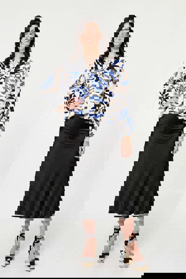 Blue | Curve Abstract Turn-Up Sleeve Top