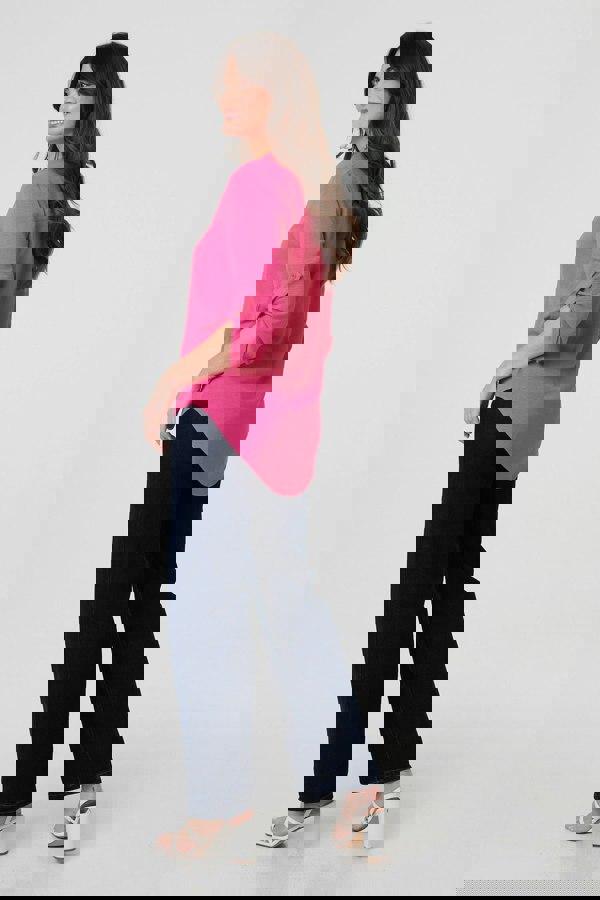 Pink | 3/4 Turn Up Sleeve Relaxed Blouse
