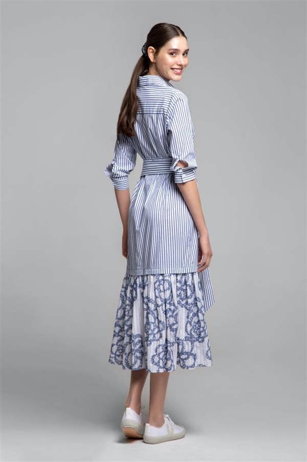 Rumour London Santorini belted striped shirt dress with embroidered panel