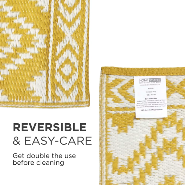 HOMESCAPES Outdoor Rug Luxury Waterproof Reversible Recycled, For Garden, Anna Aztec