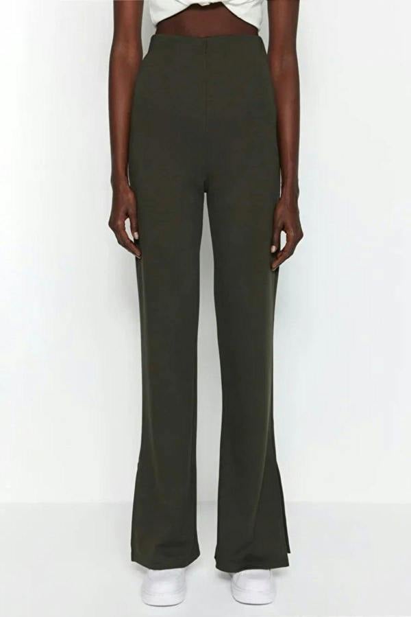 WOVCOR High Waist Flare Knit Trousers with Side Slits