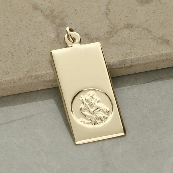 Christopher James of London 9ct Yellow Gold St Christopher Ingot With Optional Engraving and Chain