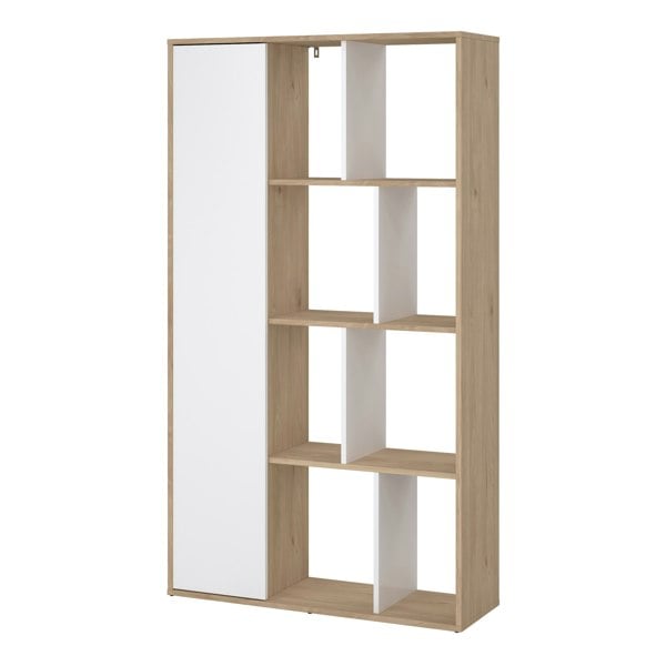 Furniture To Go Maze Bookcase with 1 Door in Jackson Hickory and White High Gloss