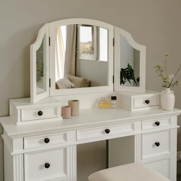 Statement Furniture Gainsborough Dressing Table Set. Pedestal Dressing Table, Extension Drawers, Mirror