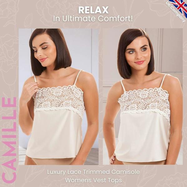 Camille Women's Luxury Lace Trim Camisole Ladies Comfort Vest Top