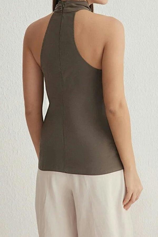WOVCOR Halter Neck Knotted Woven Blouse