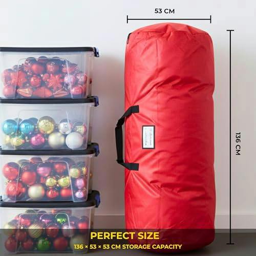 136 x 53cm Christmas Tree Storage Bag, Red Polypropylene with Sturdy Carry Handles image 4