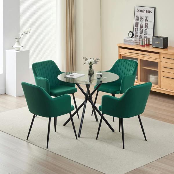 Outdoor Living New York Dining Table with 4 Charlotte Velvet Chairs - Green