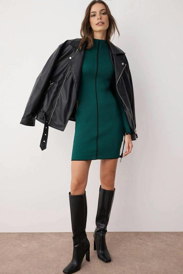 WOVCOR Mini Color Block Fitted Knit Dress