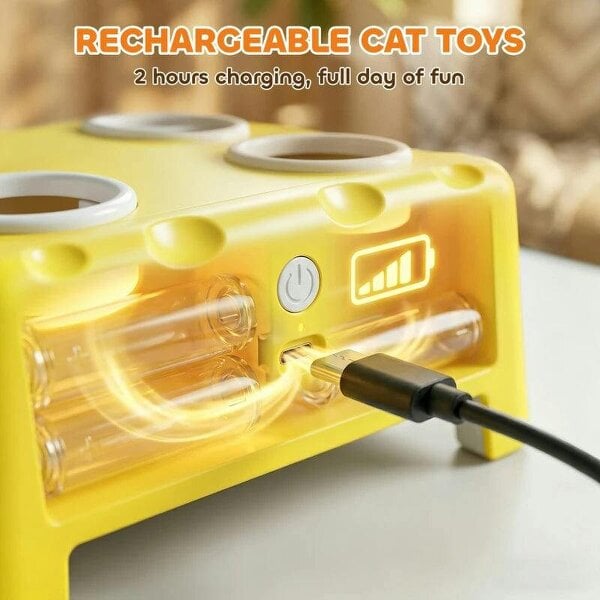 3 in 1 Interactive Cat Toys with Mouse & Feather Teaser Toy Rechargeable Automatic for Indoor Kittens & Adult Cats