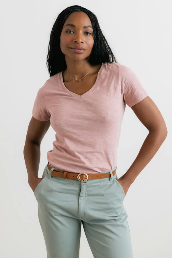 Lily & Me Victoria Organic Cotton V-Neck T-Shirt Soft Pink