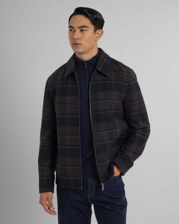 Steel & Jelly Malham - Check Wool Blend Harrington Jacket