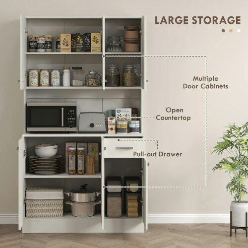 Wyld Haus Rasu 180cm Wooden White Freestanding Kitchen Pantry Storage Cabinet Pantry