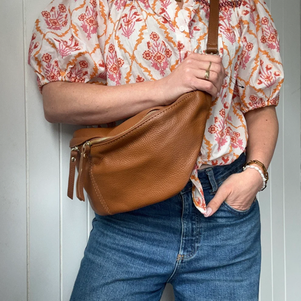 Scott-Samuel Large Leather BumBag / Sling Bag (Exposed Zips)