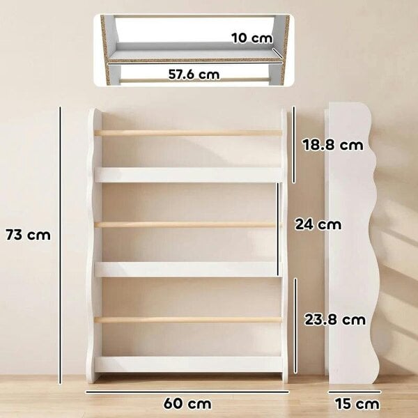3-Tier Kids Bookshelf Wall Mounted, Kids Bookcase for Playroom, Living Room for Toddlers and Children Aged 3-8, White