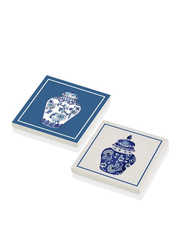 Rozi Vase Bleu Blanc Natural Stone Coasters (Set of 2)