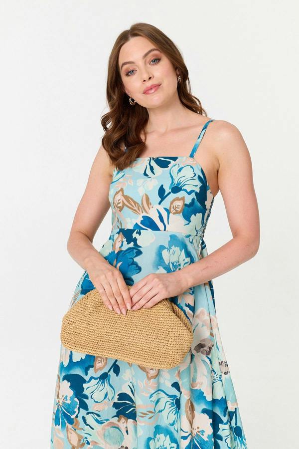 Blue | Floral A-Line Sleeveless Maxi Dress
