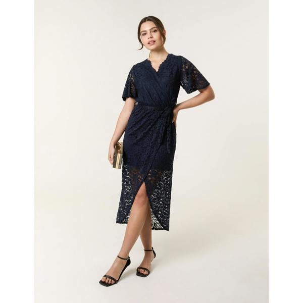 Blue Vanilla Lace Wrap Over Midi Dress