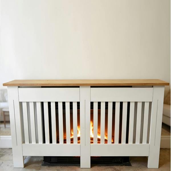 Gr8 Home Large White Wooden Radiator Cover MDF Slatted Grill Cabinet Display Shelf 152cm