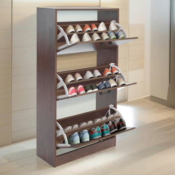 Rafaelo Mobilia 3 Drawer Shoe Storage Cabinet Walnut