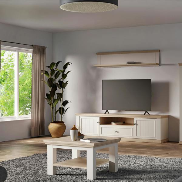 Furniture To Go Pontypool Small Coffee Table with Shelf in White and Riva Oak