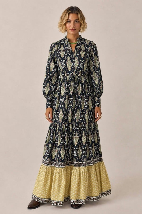 Lalita ink Maxi woodblock print dress, 100% cotton