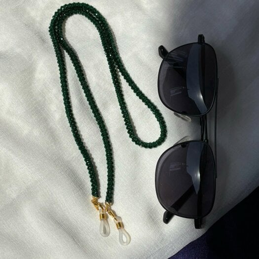 The Colourful Aura Green Glass Beaded Soft 60 cm Glass Chain Lanyard Holder