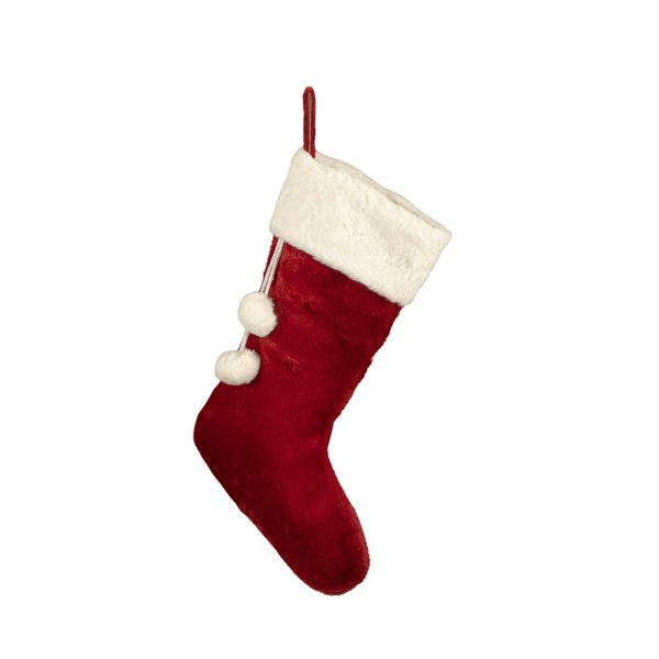 Samuel Alexander 60cm Red Christmas Stocking with White Cuff and Pom Poms