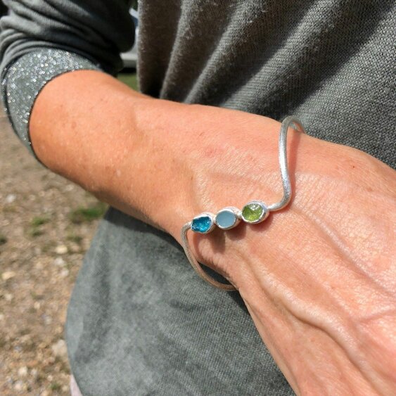 Reeves & Reeves Trio Rough Stone Cuff Bracelet in Sterling Silver