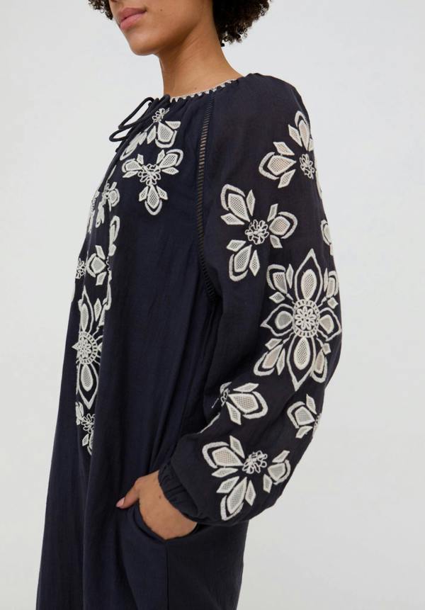 Elisa Kaftan Style Embroidered Maxi Dress In Navy - image 3