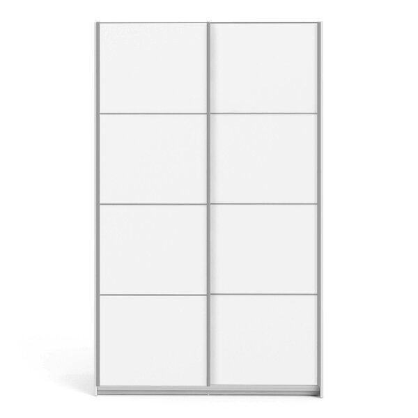 Wyld Haus Bordeaux White Sliding Door Wardrobe 2 Door with 5 Shelves and Hanging Rail