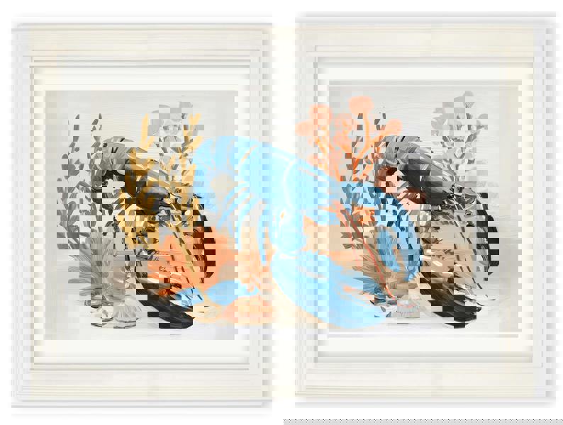 Exceptional Art Pastel Shoreline Lobster & Crab - Cream Hurstwood Frame