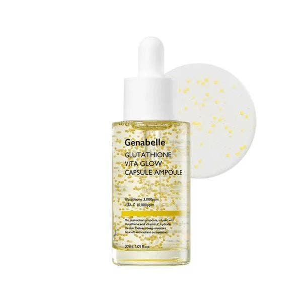 Genabelle Glutathione Vita Glow Capsule Ampoule – 30ml brightening serum with Glutathione capsules and Vitamin C available at Atelier De Glow UK.