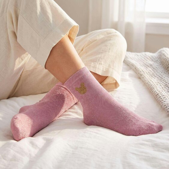 Onomato! Women's Disney Mickey Mouse Glitter Socks 6 Pairs UK 6-8 Pink and Black