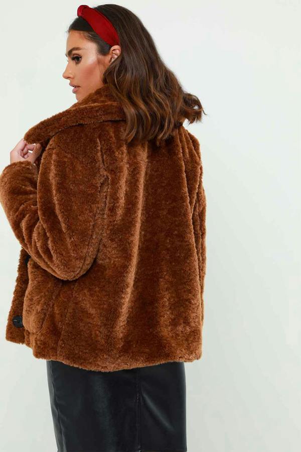 Urban Bliss Sadie Brown Borg Faux Fur Collar Jacket