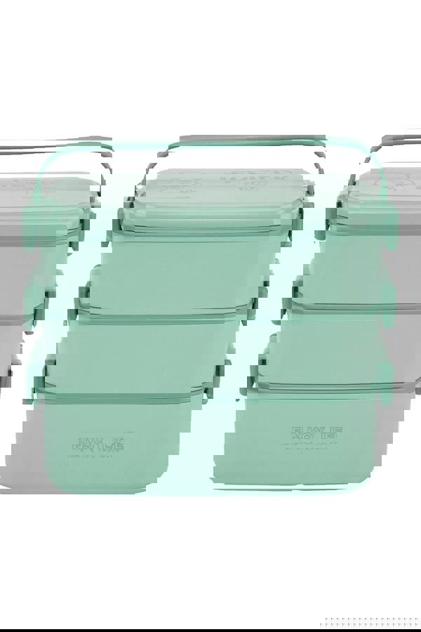 Living and Home 3-Layer Stackable 2700ML Bento Lunch Box 6-Grid Container with Handle & Cutlery - Light Green