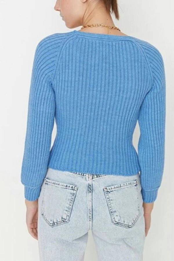 WOVCOR Crop Sweetheart Neck Knit Sweater
