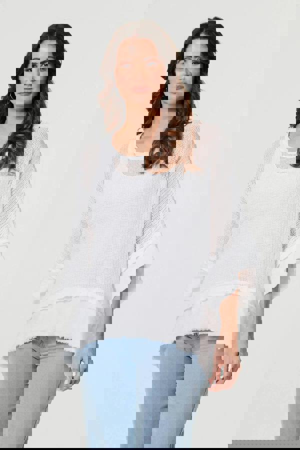 White | Semi Sheer Mesh Relaxed Layered Top