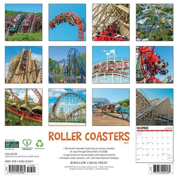 Roller Coasters Calendar 2027, Wall Calendars, Month To View, Transport, Gift