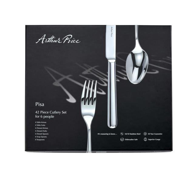 Arthur Price Signature 'Pisa' Stainless Steel 42 Piece 6 Person Promotional Boxed Cutlery Set for Luxury Home Dining