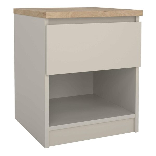 Wyld Haus Budapest Crean and Natural Oak Effect Wooden Bedside Table 1 Drawer 1 Shelf